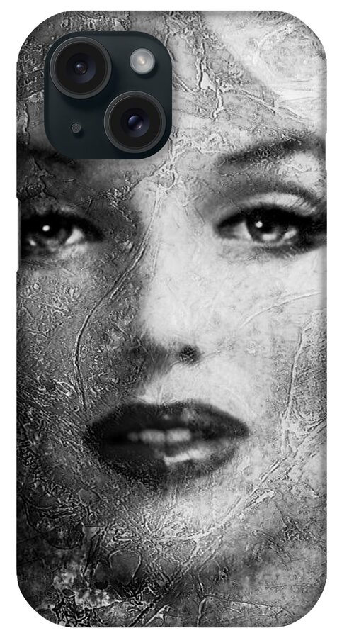 Marilyn Monroe iPhone Case featuring the digital art MM frozen bw by Angie Braun