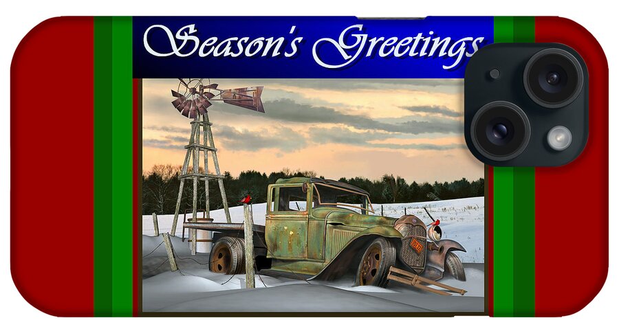 Ford iPhone Case featuring the digital art Model A Season's Greetings by Stuart Swartz