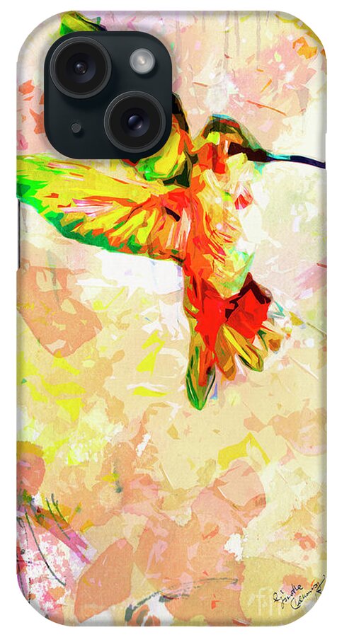 Hummingbird iPhone Case featuring the mixed media Modern Expressive Hummingbird by Ginette Callaway