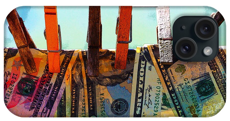 Clothespins iPhone Case featuring the digital art Money Laundering by Karon Melillo DeVega