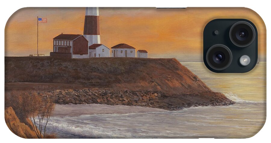 Montauk Pt. iPhone Case featuring the painting Monntauk Lighthouse sunset by Diane Romanello