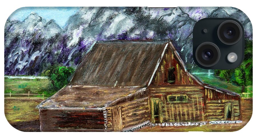 Old Barn iPhone Case featuring the painting Montana Barn by Lucille Valentino