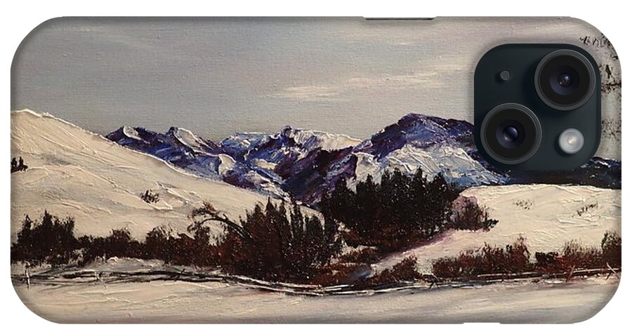 Montana Winter Scene iPhone Case featuring the painting Squaw Creek Madison Range   3 by Cheryl Nancy Ann Gordon
