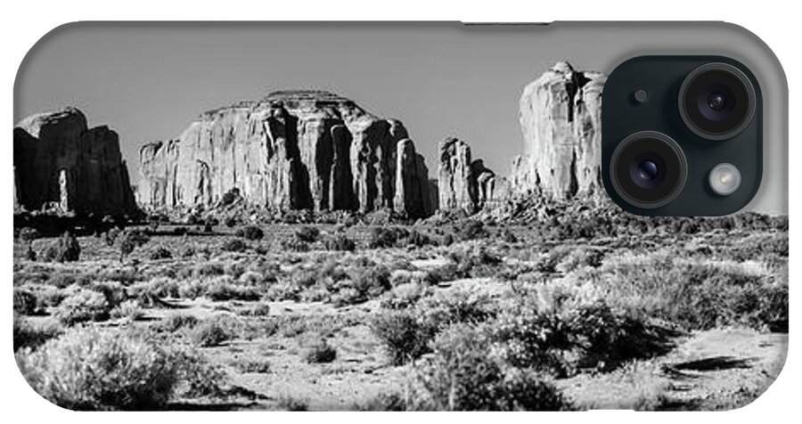 America iPhone Case featuring the photograph Monument Valley Monolith Panorama - Arizona Utah Border BW Landscape by Gregory Ballos