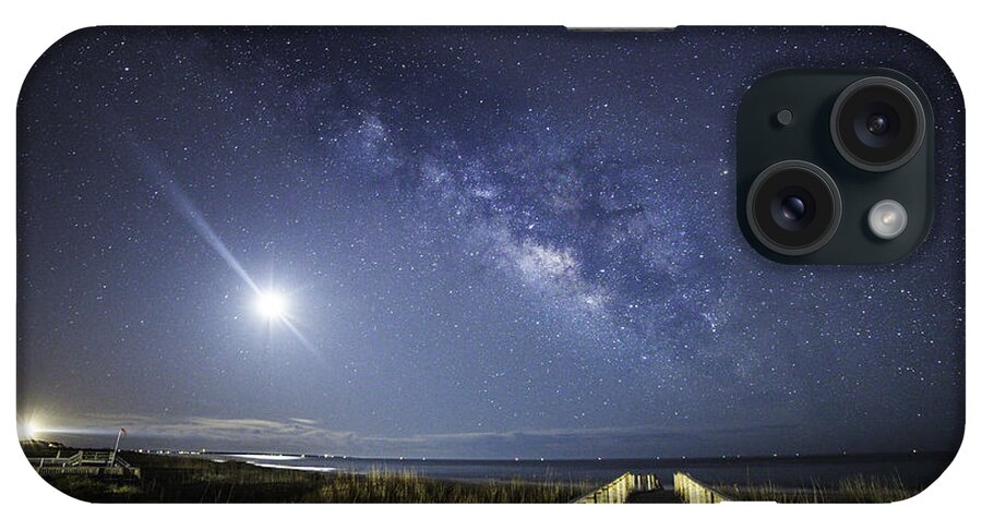 Moon iPhone Case featuring the photograph Moon and Stars over Caswell Beach by Nick Noble