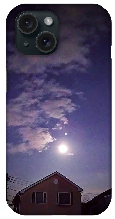 Skyline iPhone Case featuring the photograph Moon and the sky over roof by Mina K