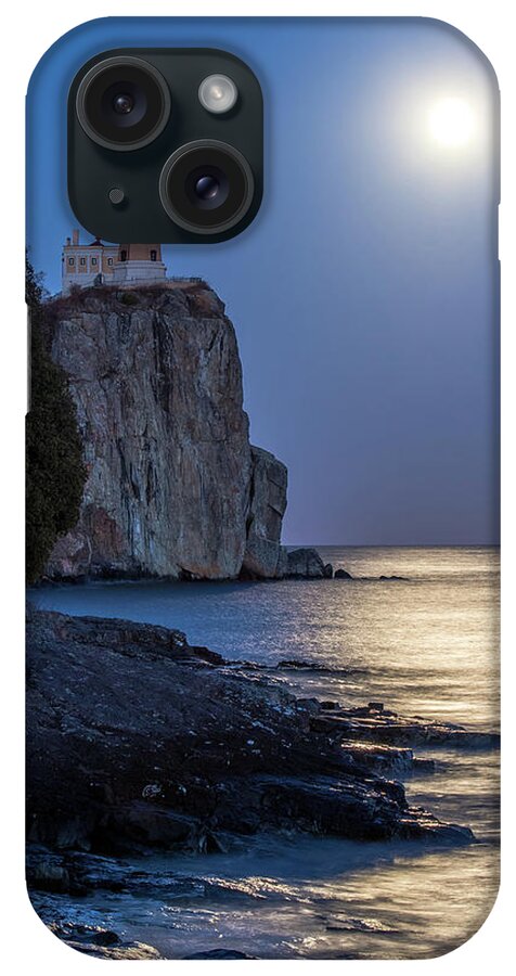 Split Rock Lighthouse iPhone Case featuring the photograph Moon Light On Split Rock by Paul Freidlund