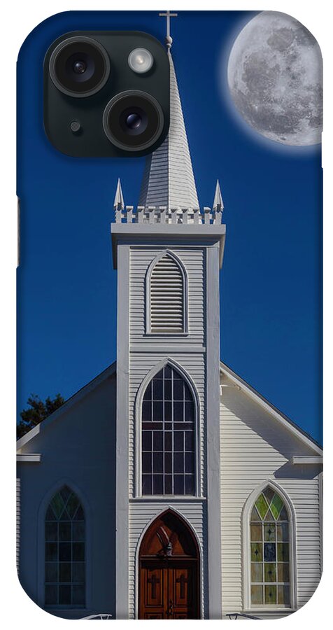 Church St. Teresa�s Of Avila iPhone Case featuring the photograph Moon Over Bodega Church by Garry Gay