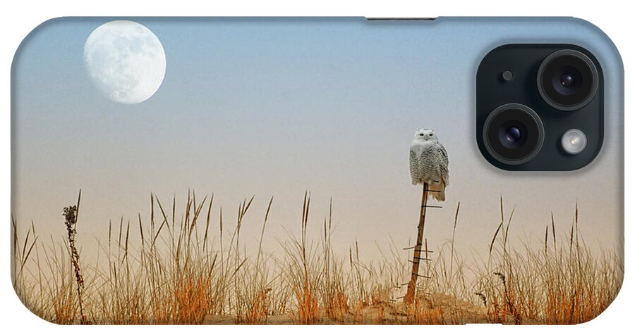 Moon Rise Snowy Owl iPhone Case featuring the photograph Moon Rise Snowy Owl by Raymond Salani III