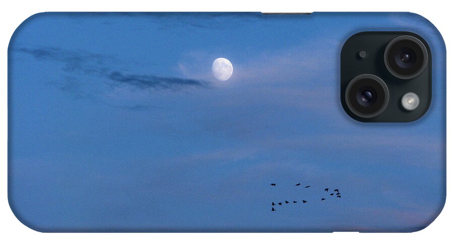 Sky iPhone Case featuring the photograph Moon Rises Geese Fly by Lora Fisher