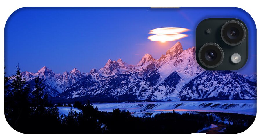 Moon Sets At The Snake River Overlook In The Tetons Salani iPhone Case featuring the photograph Moon Sets at the Snake River Overlook in the Tetons by Raymond Salani III