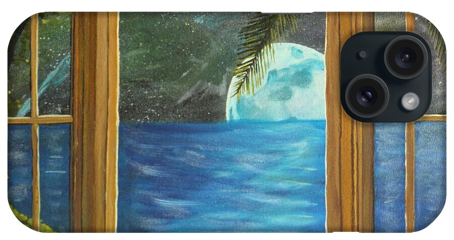Blue Moon iPhone Case featuring the painting Moon window by David Bigelow