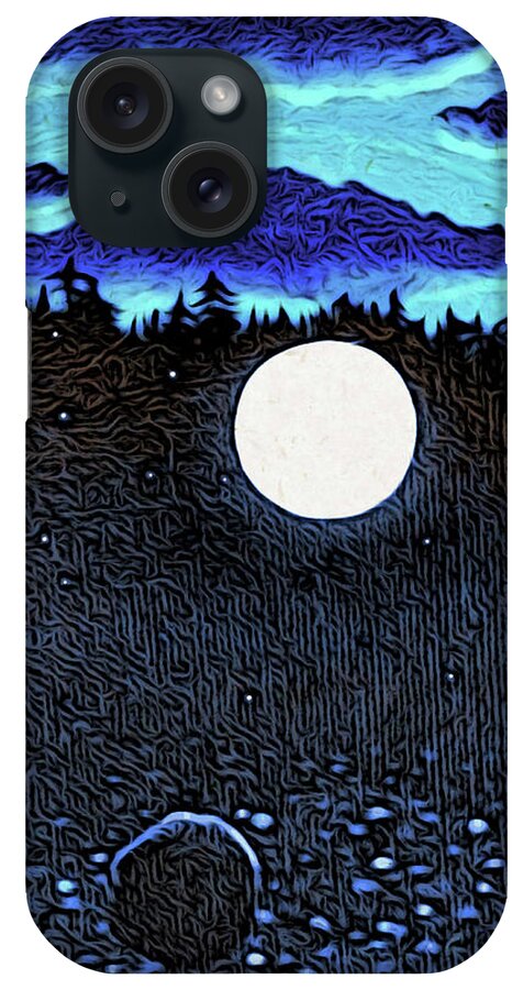 Night iPhone Case featuring the digital art Moonlit Beach by Paisley O'Farrell