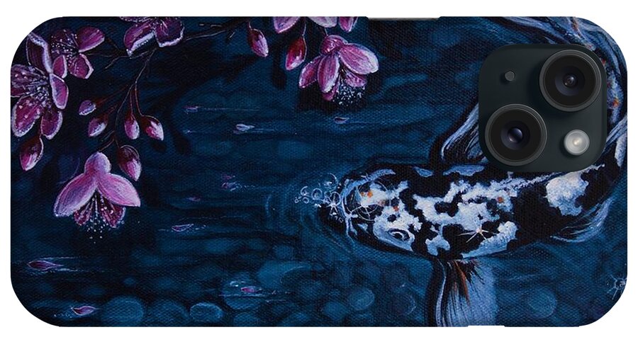 Koi Pond iPhone Case featuring the painting Moonlit Koi by Vivian Casey Fine Art