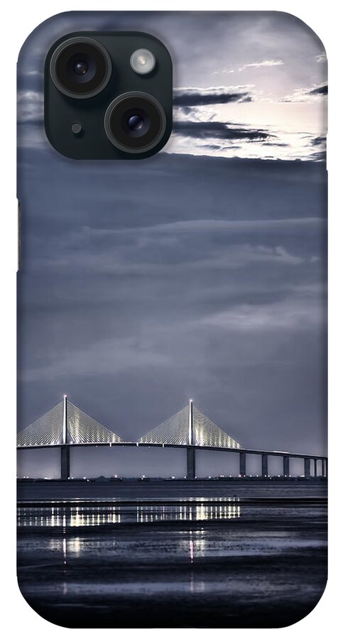 Moon iPhone Case featuring the photograph Moonrise Over Sunshine Skyway Bridge by Steven Sparks