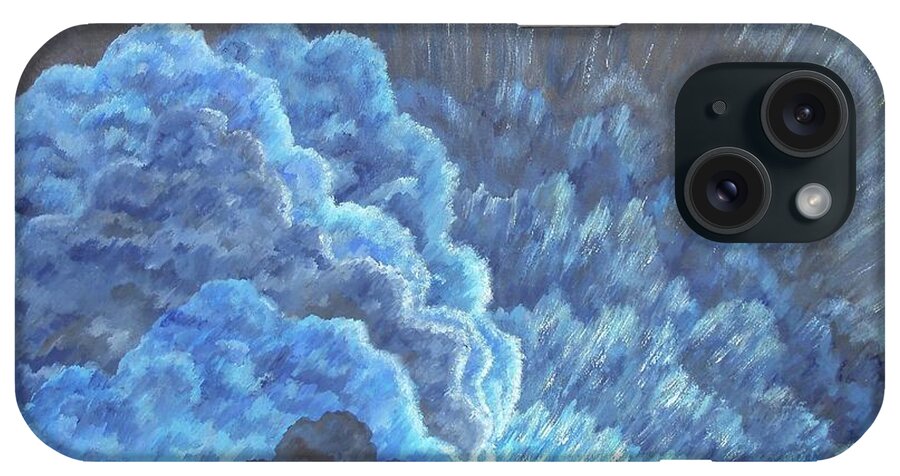 Clouds Moon Blue Black Harmony Abstract Movement Energy Peace Canvas Print Glicee Print Tote Bag Throw Pillow Duvet Cover Shower Curtain Greeting Card Phone Case Round Beach Towel Towels Battery Chargers P Ouches Weekend Tote Bag iPhone Case featuring the painting Moonshadow by Gillian Short