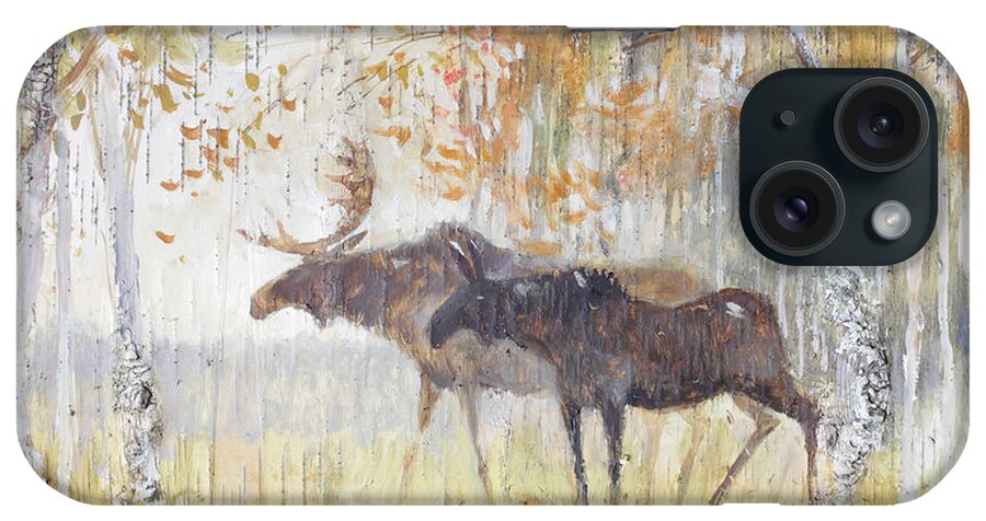 Moose iPhone Case featuring the painting Mooses in the Autumn Woods by Ilya Kondrashov