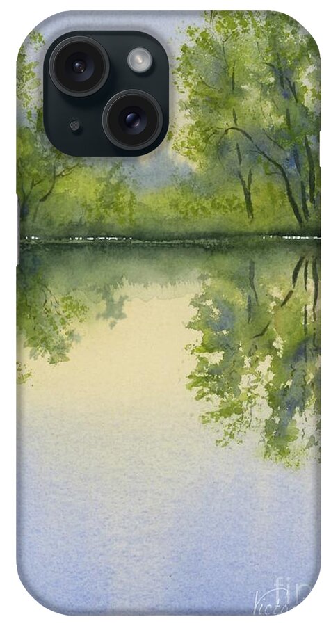 Watercolor iPhone Case featuring the painting Morning at Turtle Pond by Victoria Lisi
