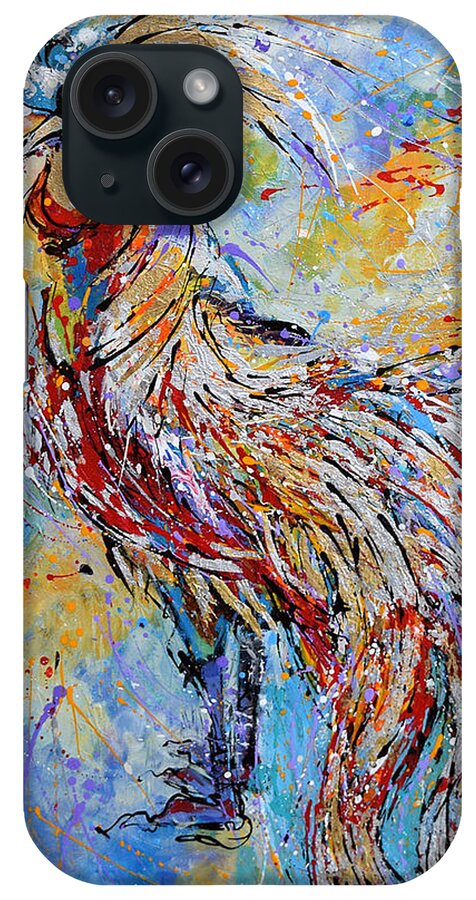 Long Tail Rooster iPhone Case featuring the painting Morning Call by Jyotika Shroff
