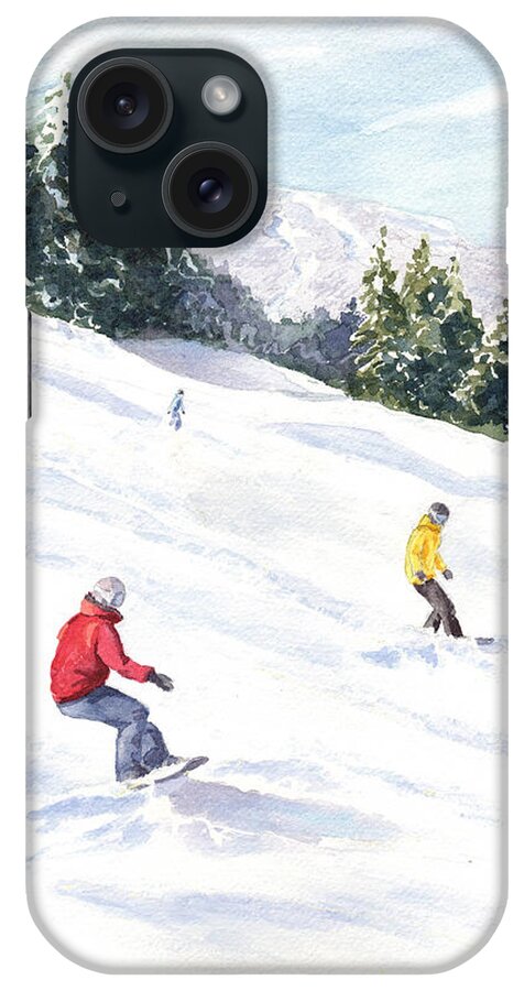 Snowboarding iPhone Case featuring the painting Morning on the Mountain by Vikki Bouffard