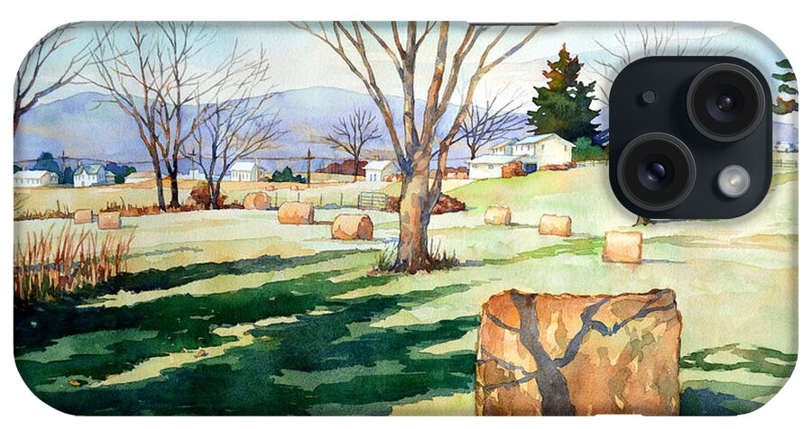 Watercolor iPhone Case featuring the painting Morning Sun on Haybales by Mick Williams