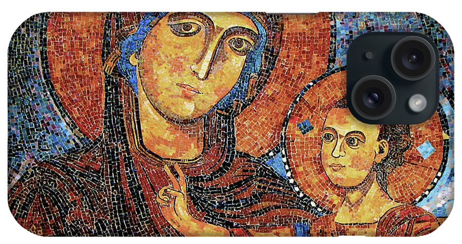 Catholic Art Gallery - Art Group iPhone Case featuring the photograph Madonna della Bruna - Mother Mary and Son Jesus Mosaic Icon at Ein Karem by Nieves Nitta