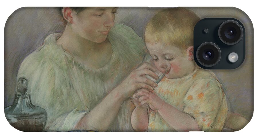 Mother Feeding Child iPhone Case featuring the pastel Mother Feeding Child by Mary Stevenson Cassatt