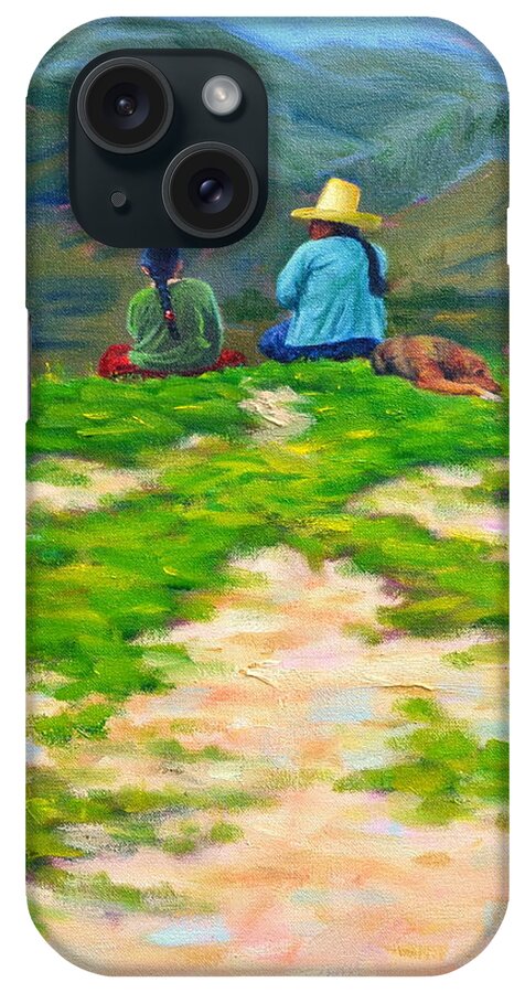Landscape iPhone Case featuring the painting Motherly Advice, Peru Impression by Ningning Li