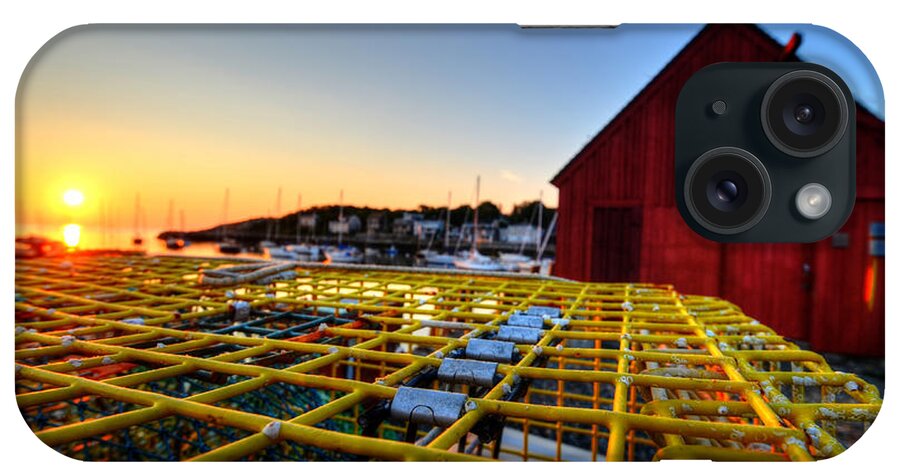 Rockport iPhone Case featuring the photograph Motif 1 lobster trap sunrise by Toby McGuire