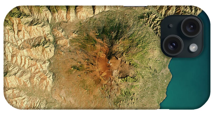 Mount Etna iPhone Case featuring the digital art Mount Etna 3D Render Satellite View Topographic Map by Frank Ramspott