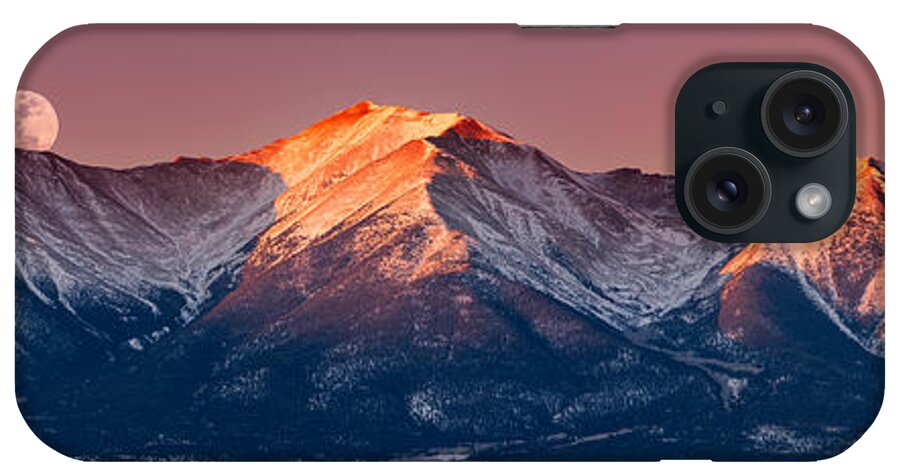 Pano iPhone Case featuring the photograph Mount Princeton Moonset at Sunrise by Darren White