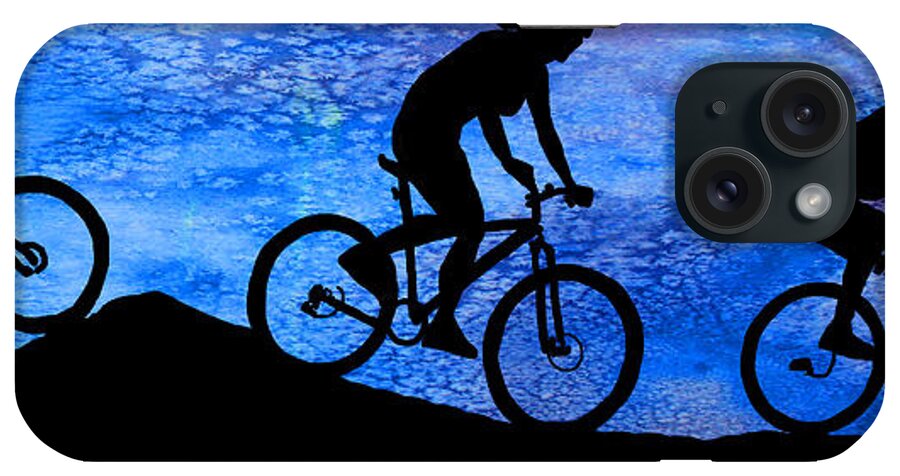 Bikers iPhone Case featuring the digital art Mountain Bikers at Dusk by Jenny Armitage