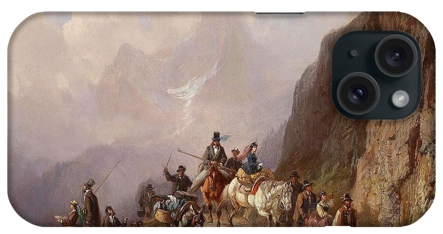 Adolf Schmidt (1827-1888) Elegant Group Of City Folk On A Mountain Tour iPhone Case featuring the painting Mountain Tour by Adolf Schmidt