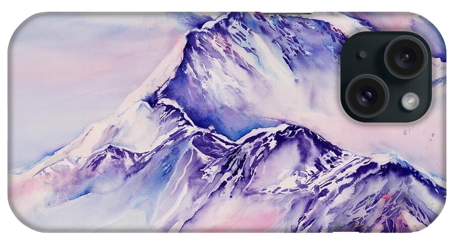 Swiss Mountains Watercolor iPhone Case featuring the painting Mountains above the clouds No. 2 by Sabina Von Arx