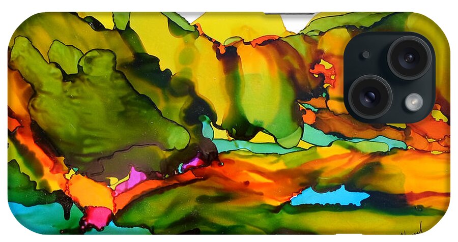Alcohol Ink iPhone Case featuring the painting Mountains of Color by Vicki Housel