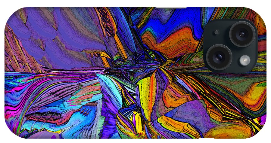 Original Modern Art Abstract Contemporary Vivid Colors iPhone Case featuring the digital art MountainScape by Phillip Mossbarger