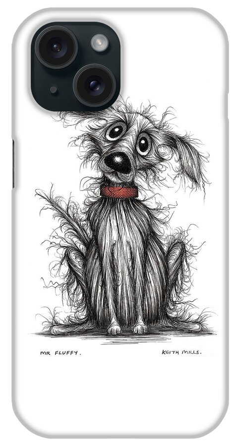 Mr Fluffy iPhone Case featuring the drawing Mr Fluffy by Keith Mills