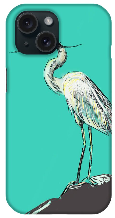Heron iPhone Case featuring the digital art Mr. Grey on Aquamarine by Thomas Hamm