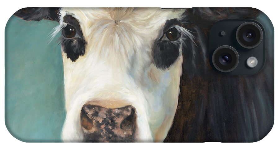 Black And White Cow iPhone Case featuring the painting Ms Opal by Cheri Wollenberg