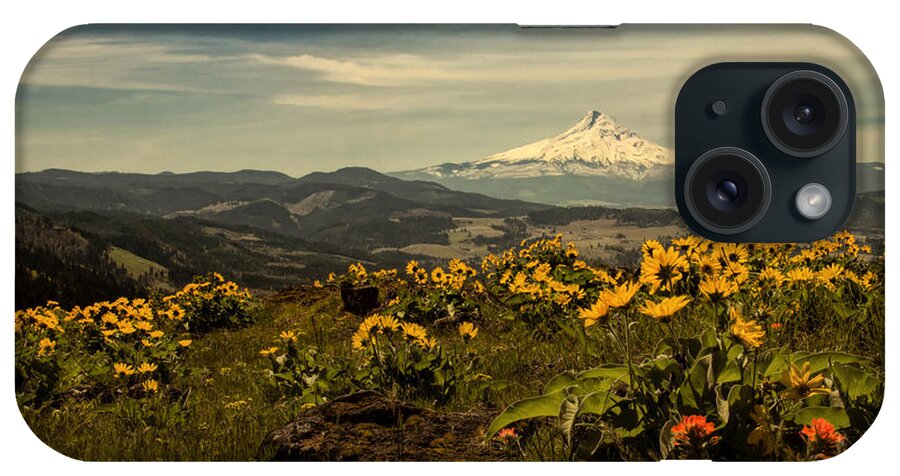 Hood River iPhone Case featuring the photograph Mt. Hood and Wildflowers by Don Schwartz