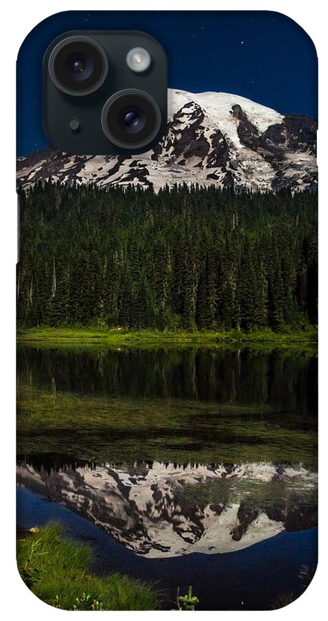 Mt iPhone Case featuring the photograph MT Rainier in Reflections Lake at Night by Rob Green