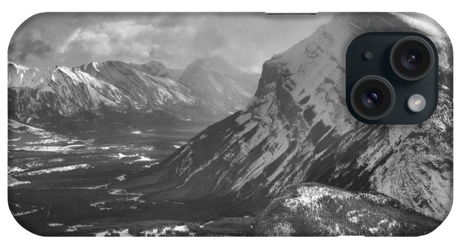Norquay iPhone Case featuring the photograph Mt. Rundle And The Canadian Rockies Black And White by Adam Jewell