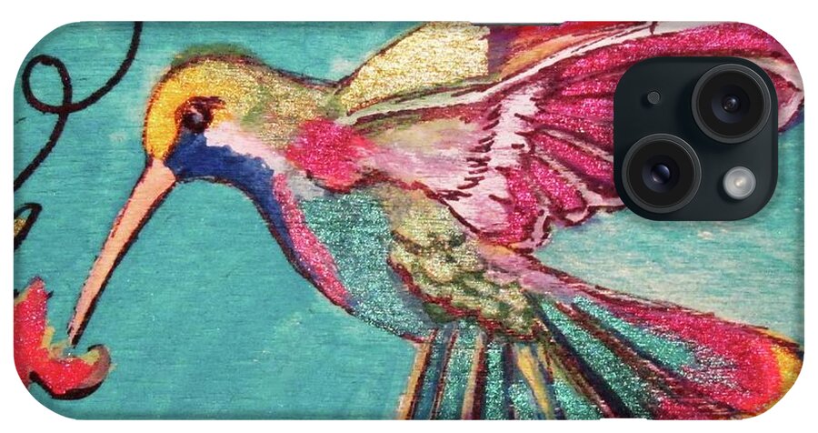 Birds iPhone Case featuring the painting Multicolored Hummingbird by Julie Belmont