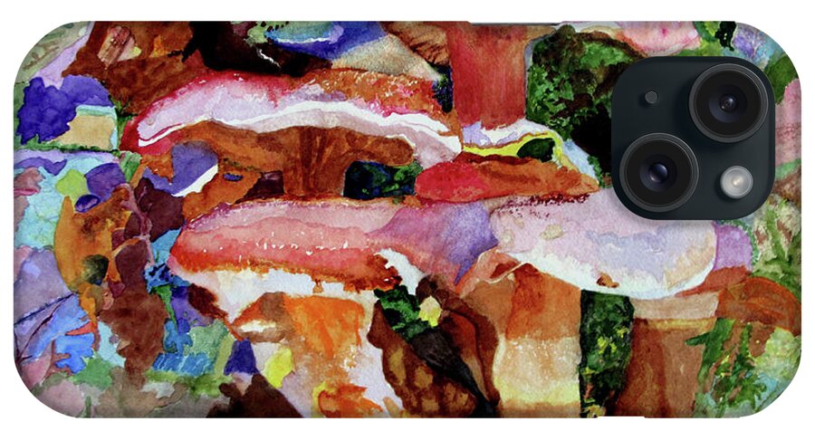 Mushroom iPhone Case featuring the painting Mushroom Garden by Sandy McIntire