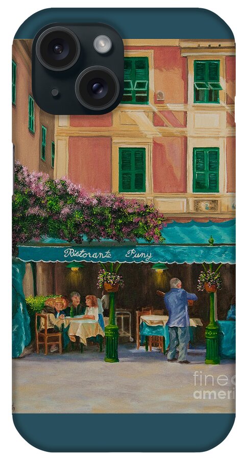 Portofino Italy Art iPhone Case featuring the painting Musicians' Stroll In Portofino by Charlotte Blanchard