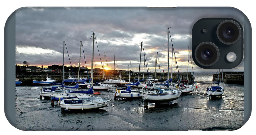 Musselburgh iPhone 15 Case featuring the photograph Musselburgh marina in the sunset. by Elena Perelman