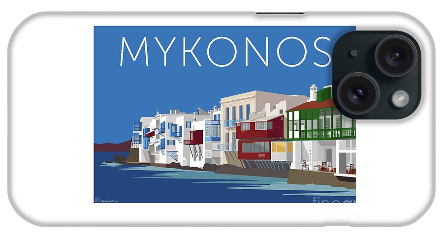 Mykonos iPhone Case featuring the digital art MYKONOS Little Venice - Blue by Sam Brennan