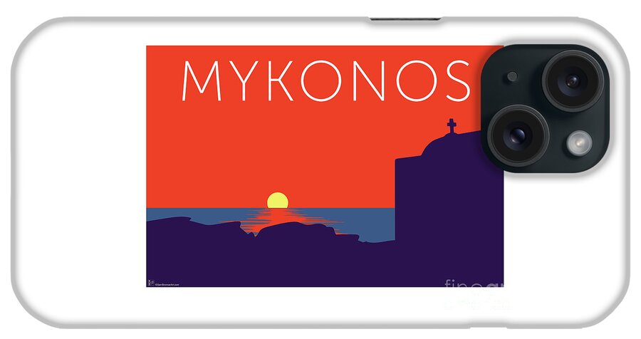 Mykonos iPhone Case featuring the digital art MYKONOS Sunset Silhouette - Orange by Sam Brennan