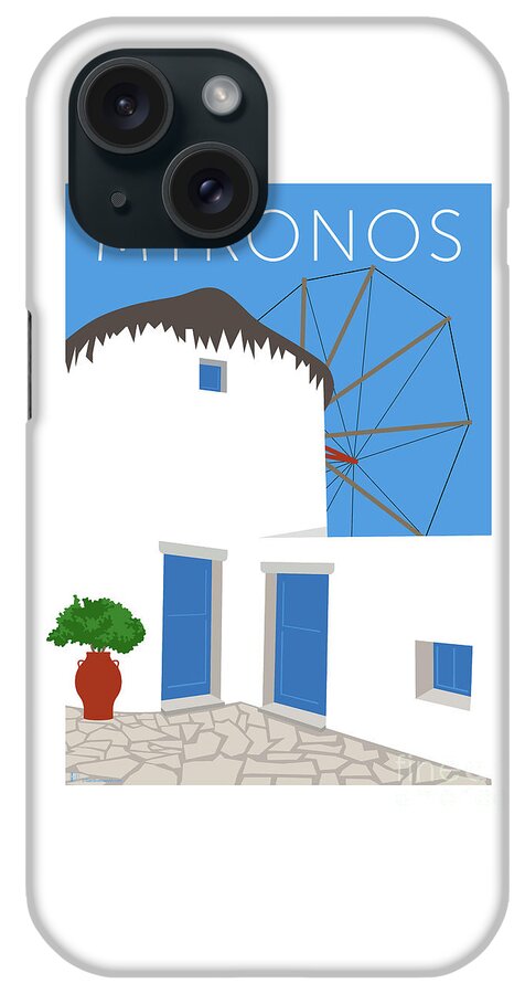 Mykonos iPhone Case featuring the digital art MYKONOS Windmill - Blue by Sam Brennan