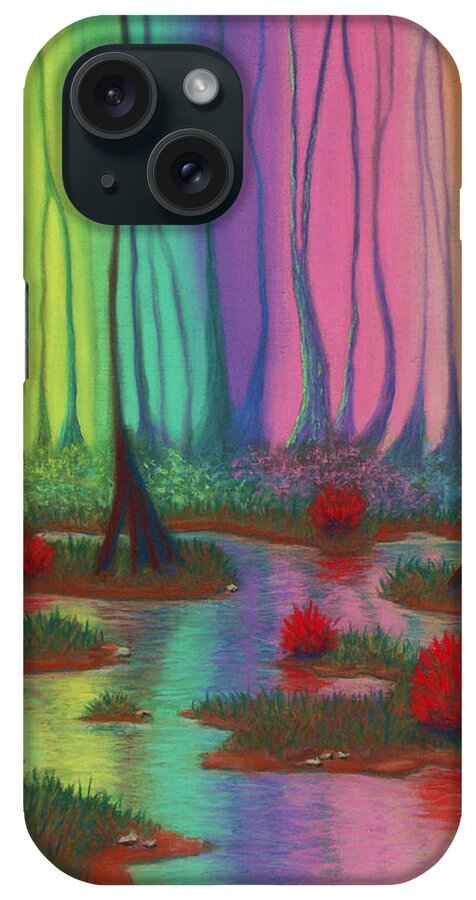 Mystic iPhone Case featuring the pastel Mystic Marsh 01 Panel A by Michael Heikkinen